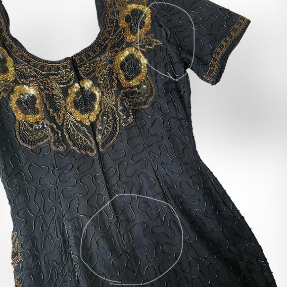 gatsby/flapper inspired vintage Sténay 1980s gold + black beaded dress - Picture 4 of 6